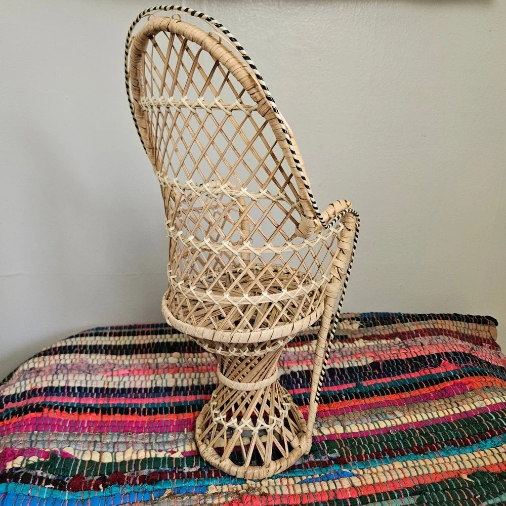 Mixed 4pc Wicker Rattan Lot Bundle Doll Chair Hot Pad Basket Tray Boho Farmhouse